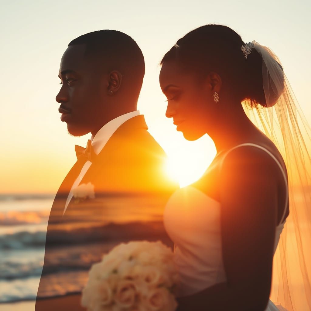 African American Couple's Serene Beach Wedding in Double Exp...