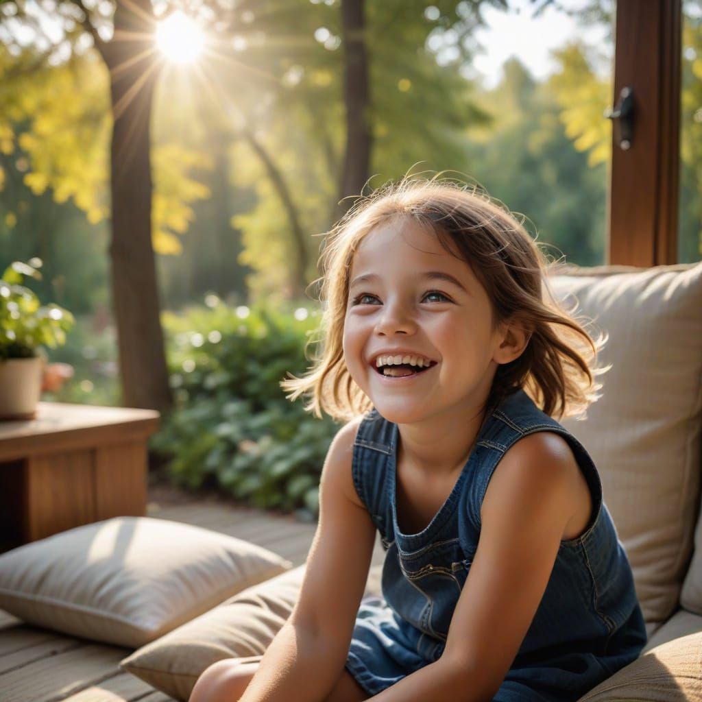 Joyful Child with Bright, Expressive Eyes in a Cozy Setting