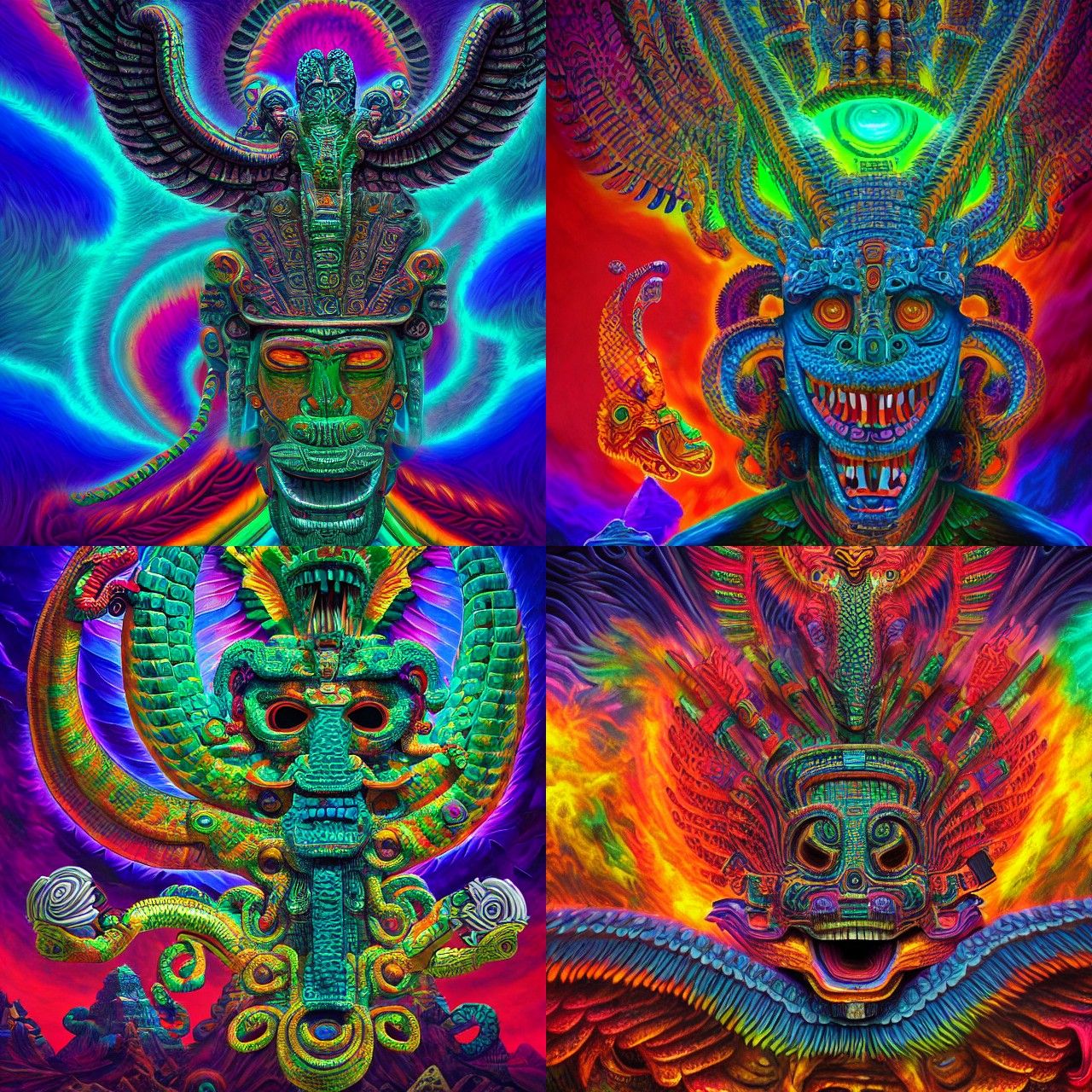 Mayan God Kukulkan in Psychedelic Digital Art