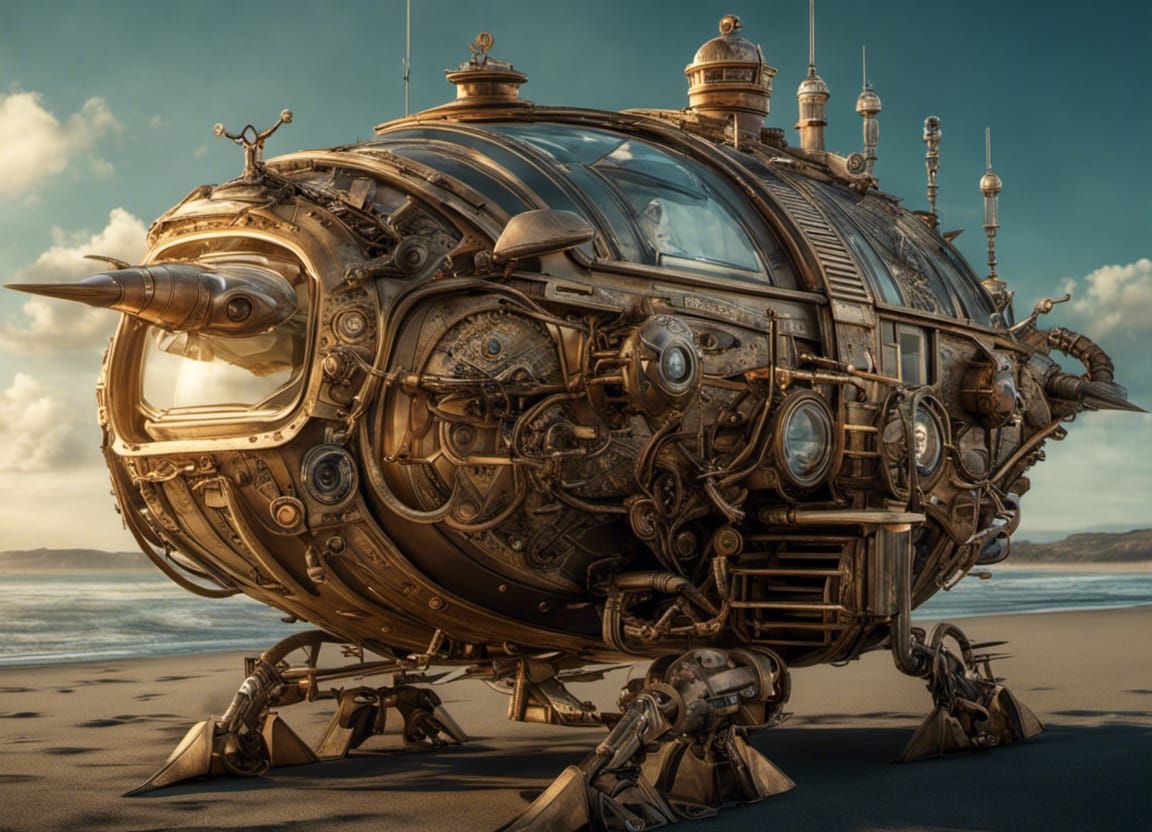 Steampunk Crab-Boat Hybrid: Intricate CGI Rendering