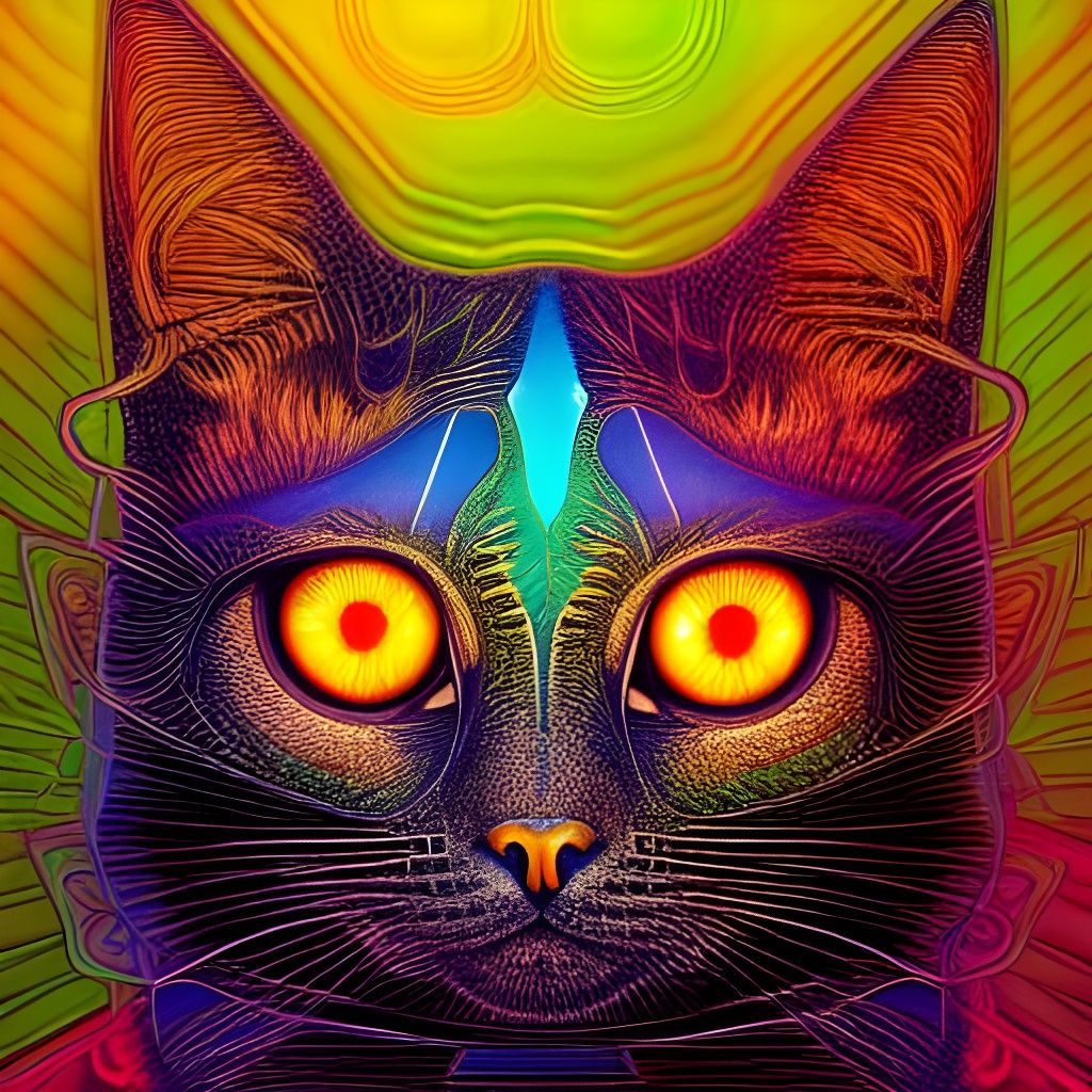 Holographic Psychedelic Cat in Digital Illustration