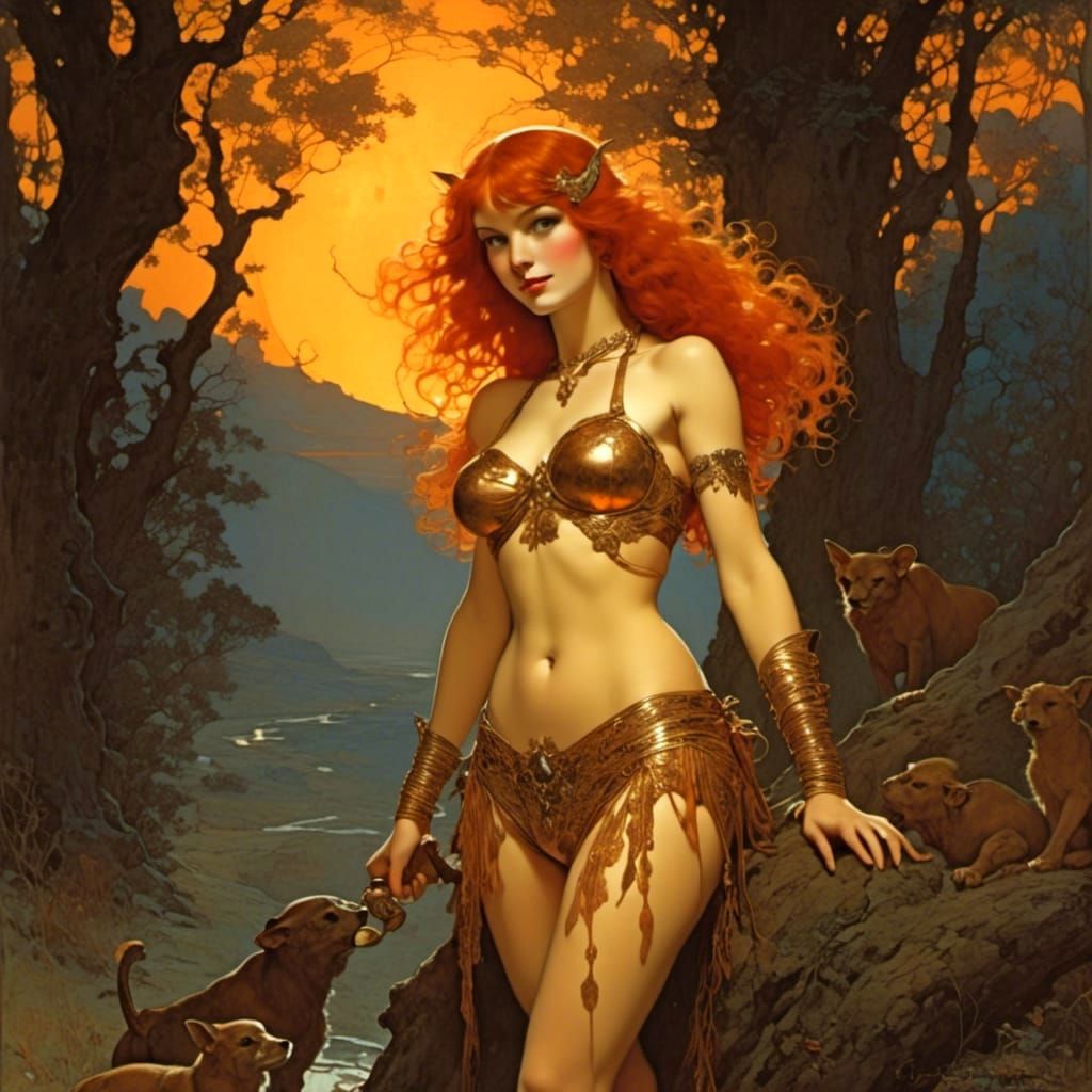 Sunset Redhead in Fantasy Art Style