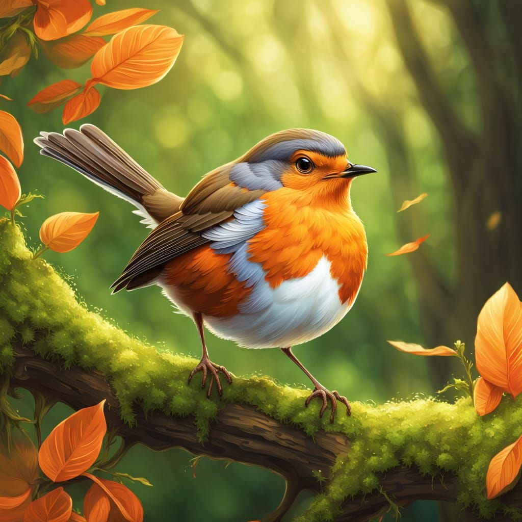 Whimsical Robin Illustration in Digital Painting Style