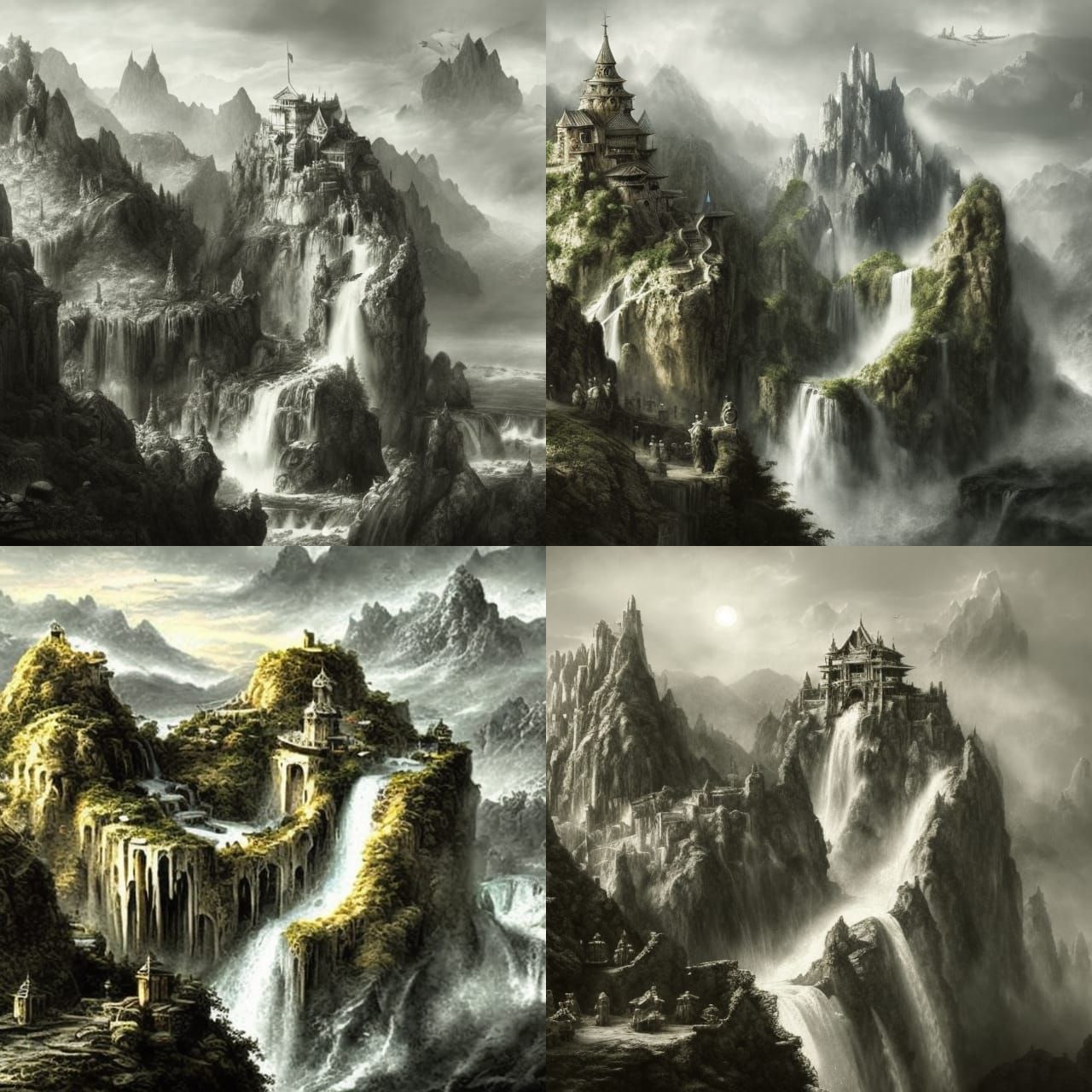 Mountain Kingdoms Overlooking Waterfall: Digital Matte Paint...