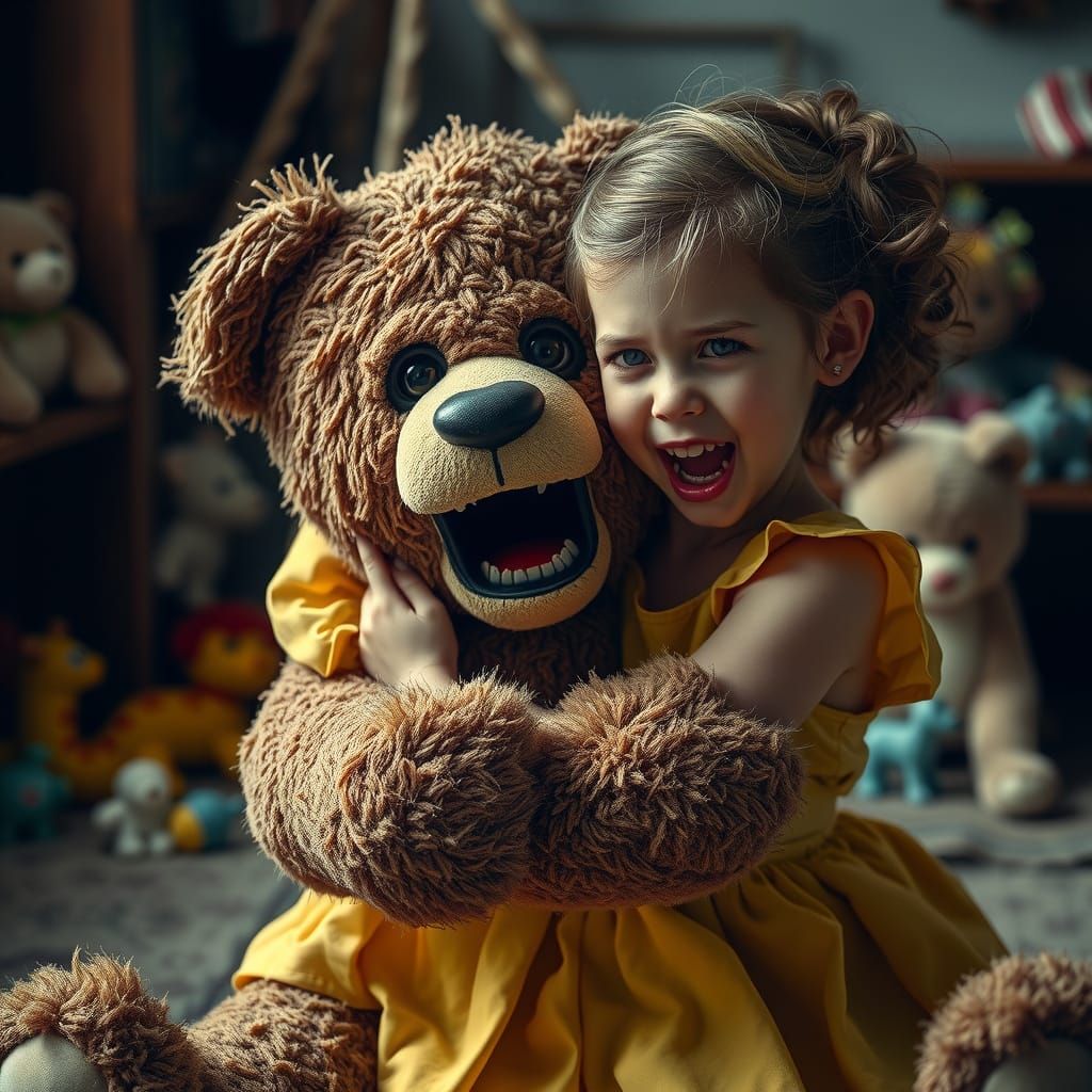 Fearful Teddy Bear in a Child's Bedroom