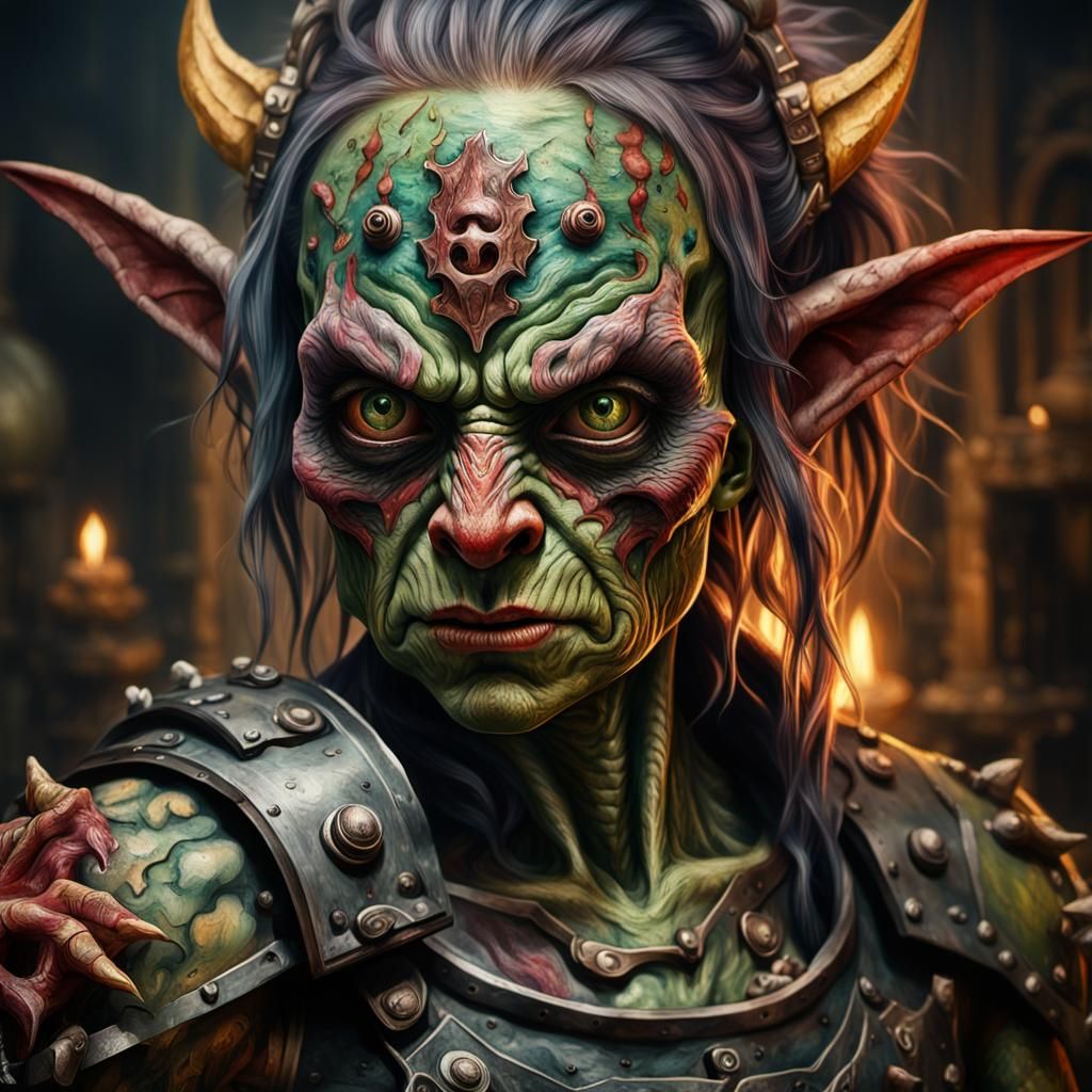 Gothic Goblin Tattoo Artist in Impressionist Style