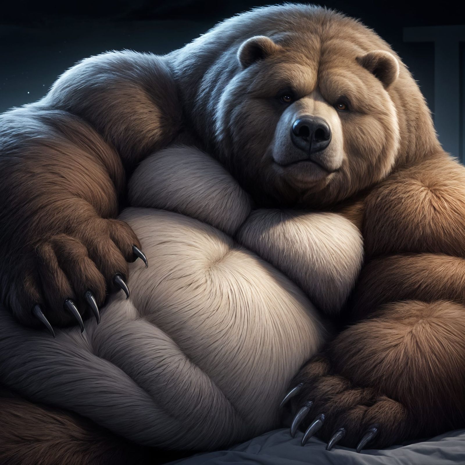 Majestic Anime-Style Kodiak Bear in Relaxation
