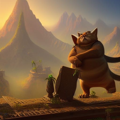 Tabaxi Archeologist in Detailed Matte Painting