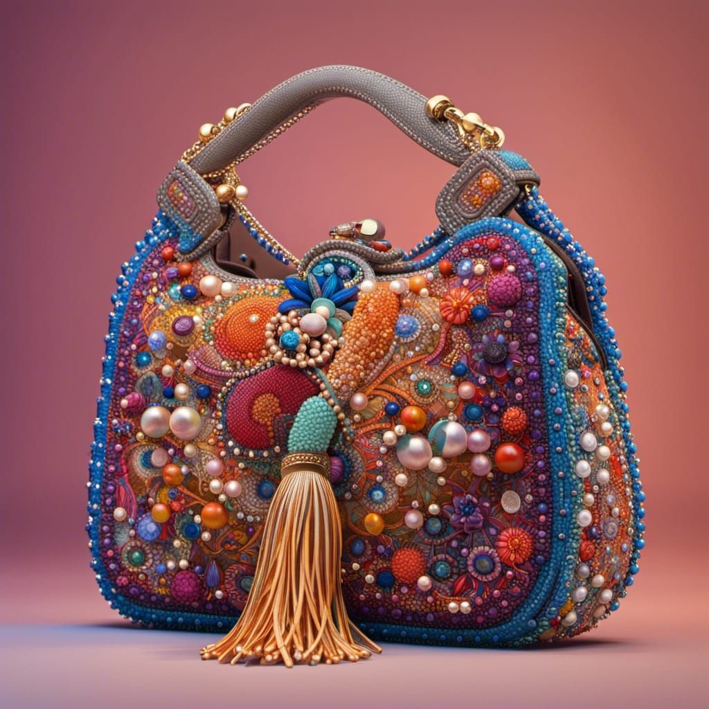 Elegant Beaded Haute Couture Handbag in Splash Art Style