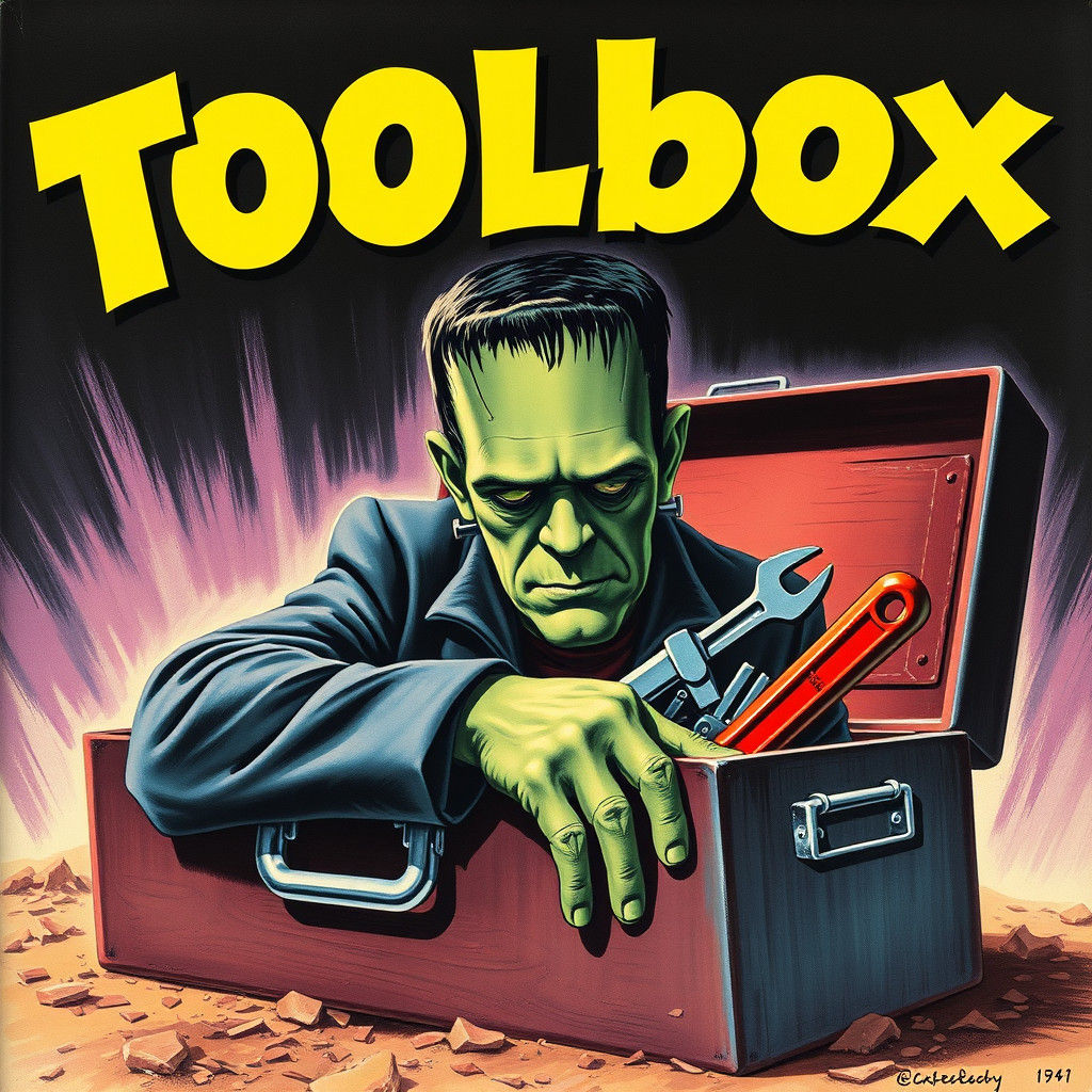 Frankenstein's Toolbox: Sad Monster in Pulp Fiction Style