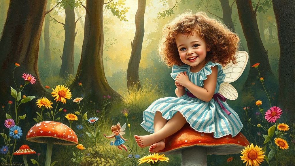 Enchanting Girl and Fairy in Sun-Dappled Forest