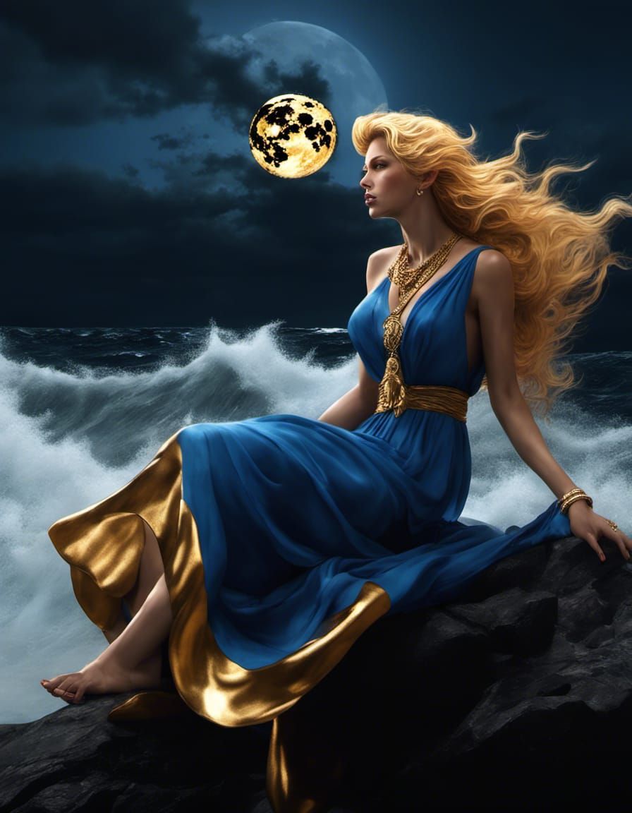 Amazon Woman on Stormy Coast: Hyperrealistic Splash Art