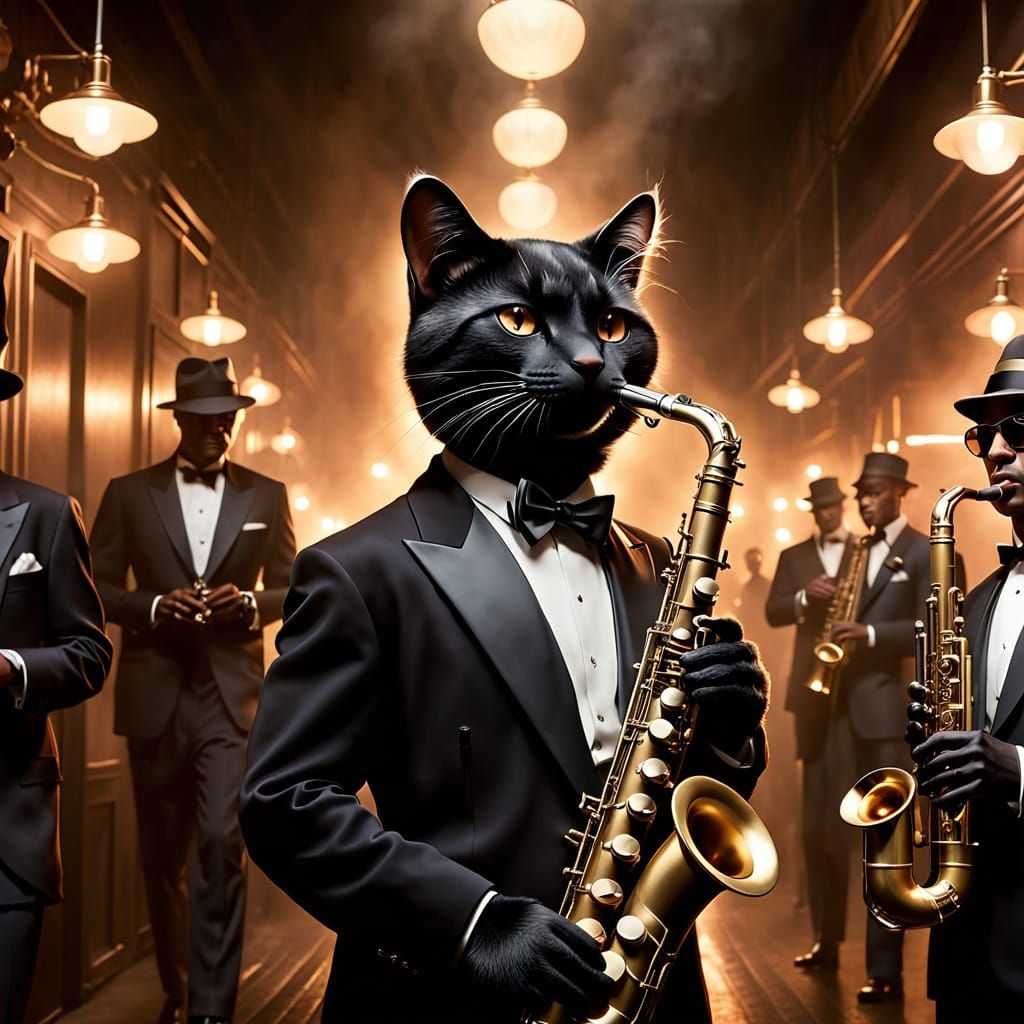 Sultry Jazz Cats in a Smoky Nightclub