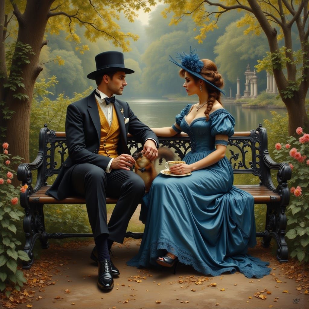 Victorian Suitor's Comfort: An Oil Painting of Friendship