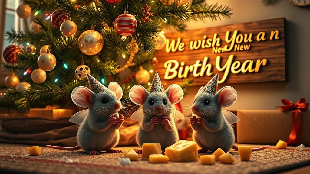 Futuristic Fairy Mice Celebrate New Year's Amidst Glittering...