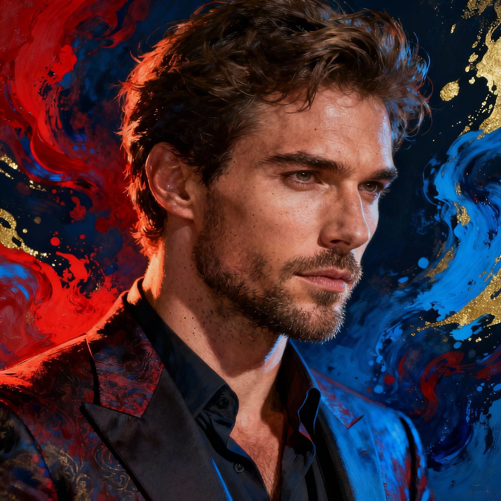 Handsome Man Model with Chiseled Features in Vibrant Splash ...