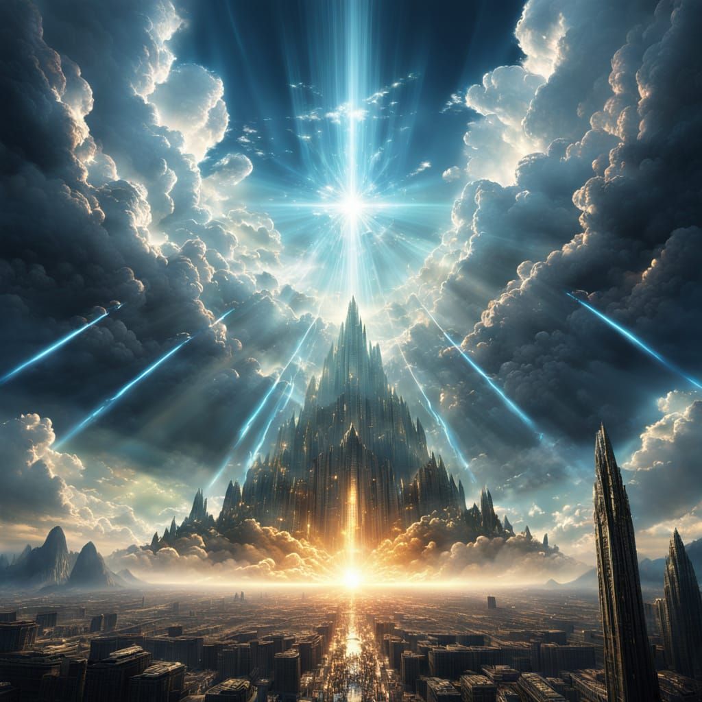 Angels Ascending from Heavenly Sky: Digital Matte Painting