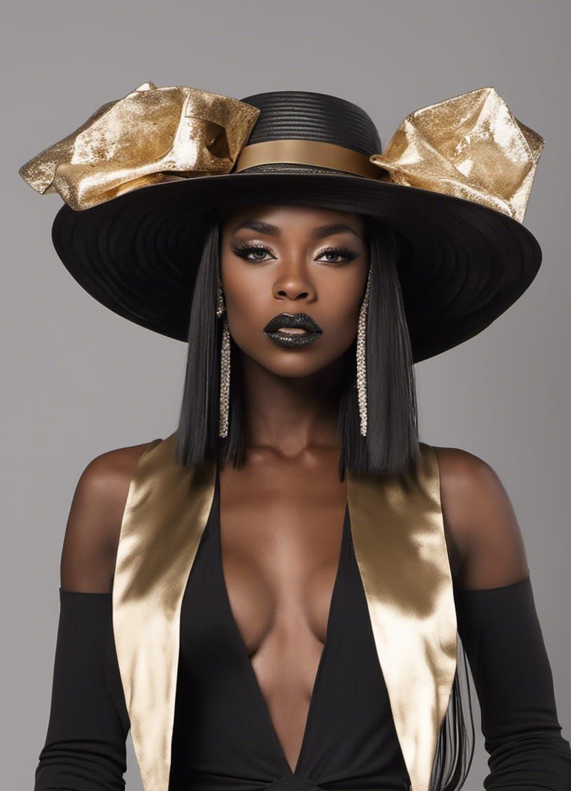Ebony Face with Glamorous Hat Portrait