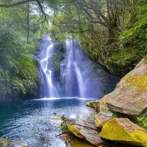 Majestic Waterfall in Dreamlike Fantasy Landscape