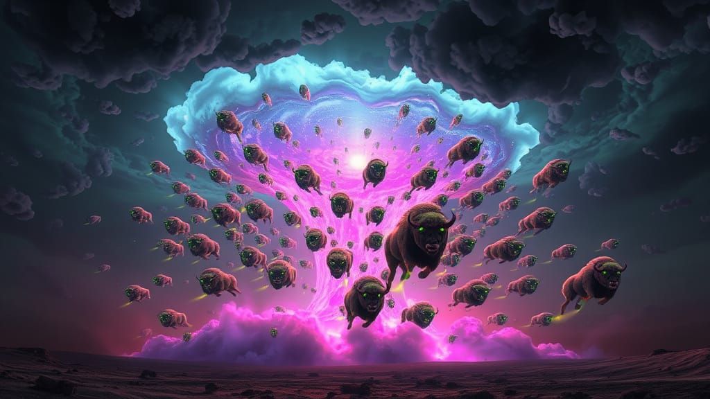 Bison Tornado of Bioluminescent Neon Auras