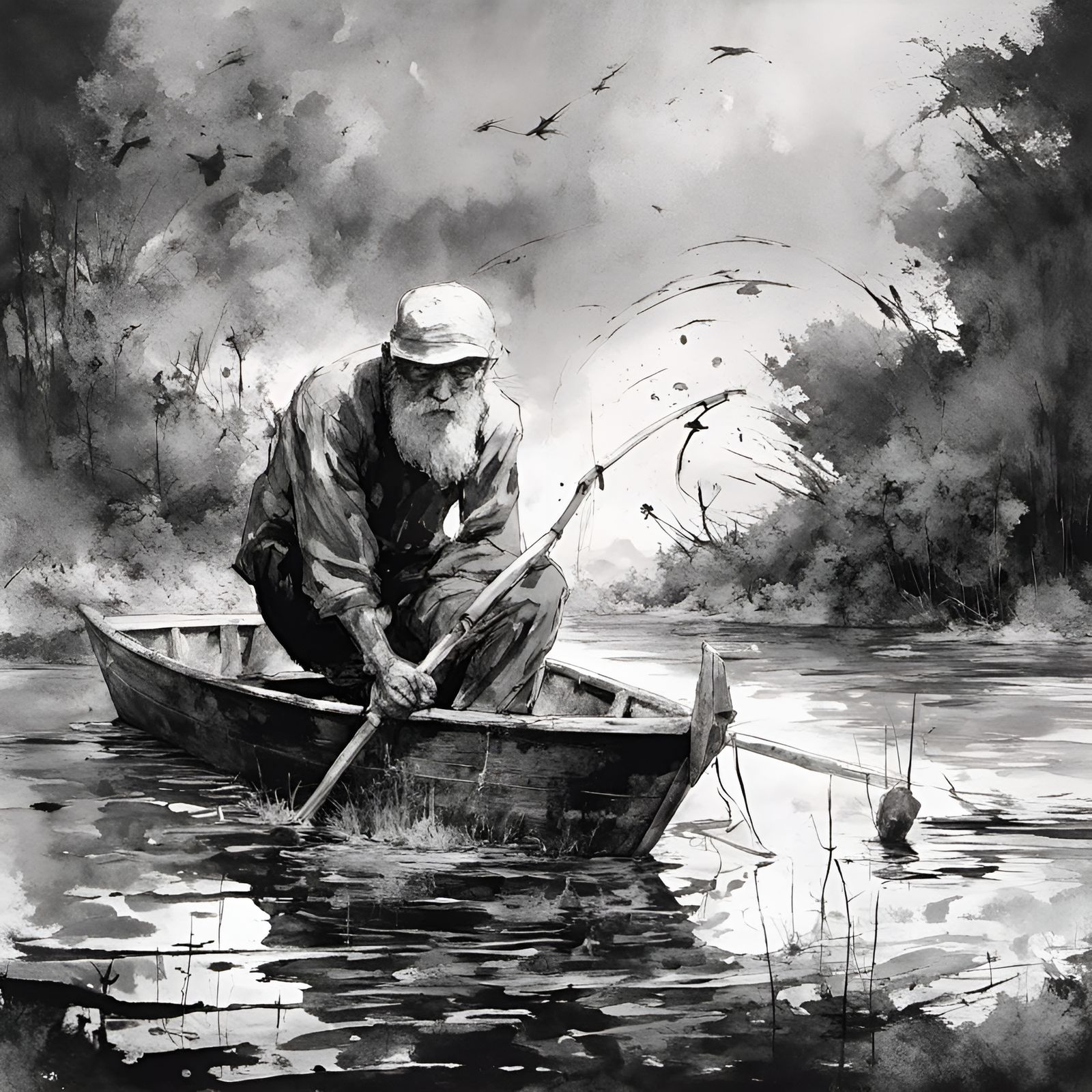 Old Fisherman Catching Fish: Horror Speedpaint