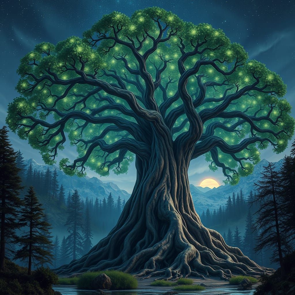 Timeless Giant, Illuminated Landscape in Dreamlike Quality