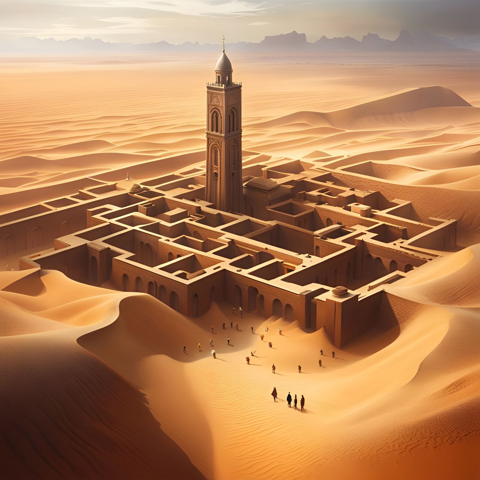 Monumental Minaret in Ancient Desert Maze
