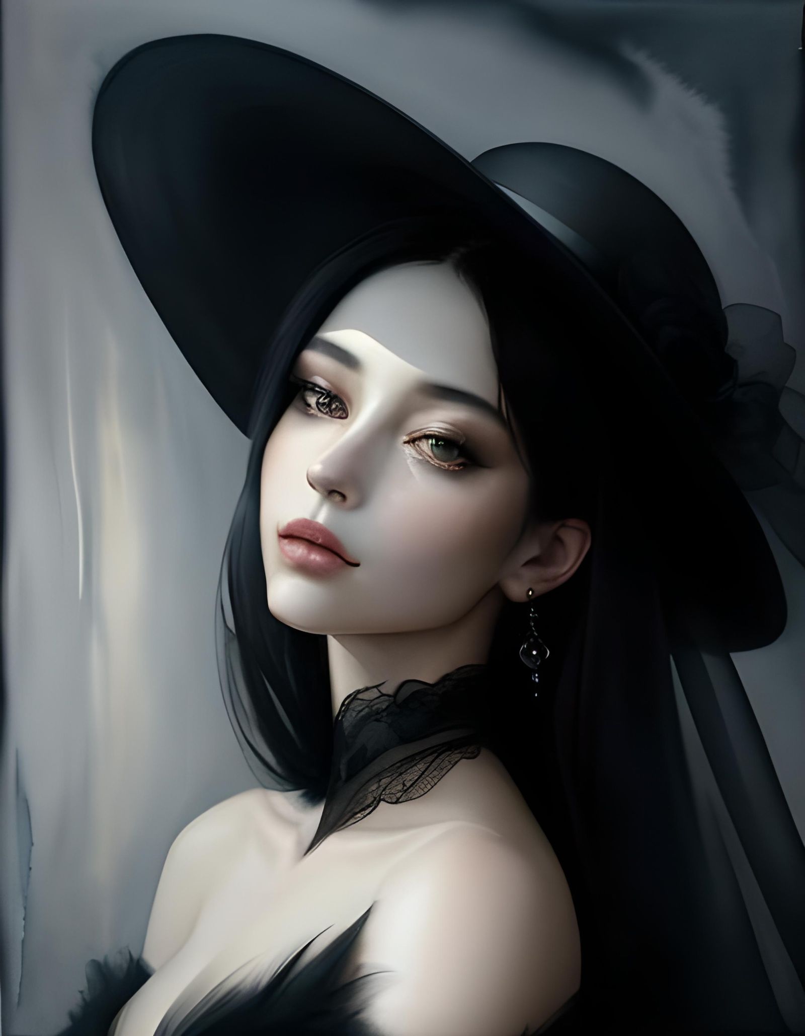 Ethereal Girl: Dark and Moody Watercolor Portrait