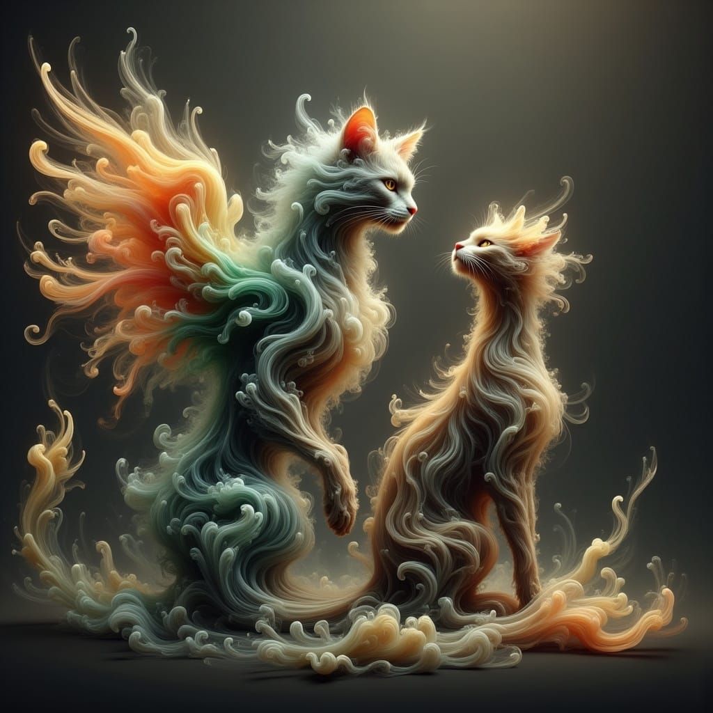 Angel Cat Visits Old Cat: Fantasy Concept Art