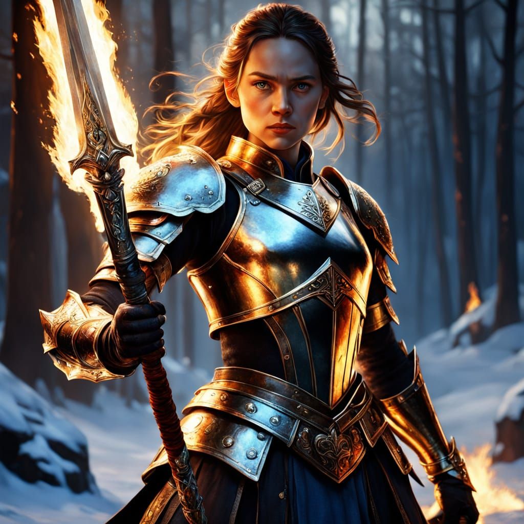 Ethereal Warrior in Fiery Illumination