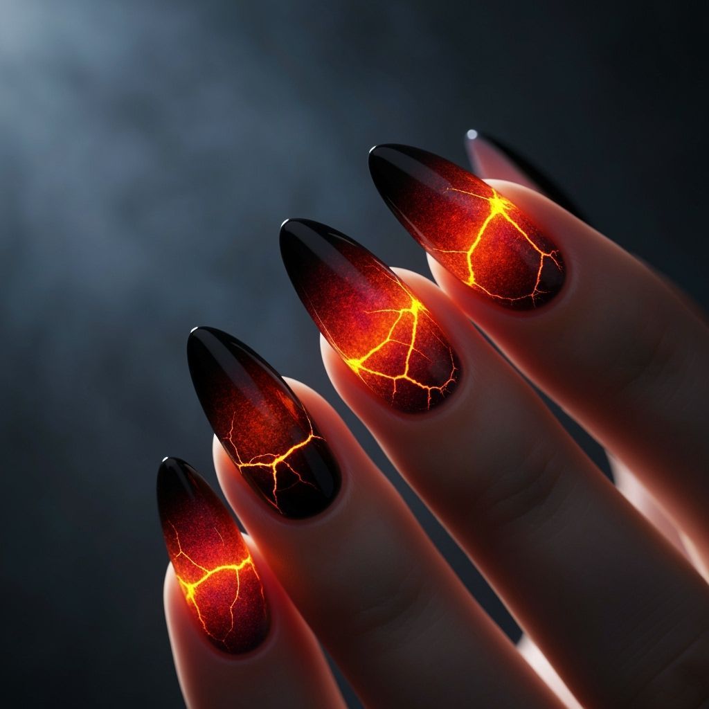 Macro Photography of Ember Orange to Red Fingernails