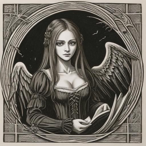 Vintage Woodcut Illustration of Lost Lenore