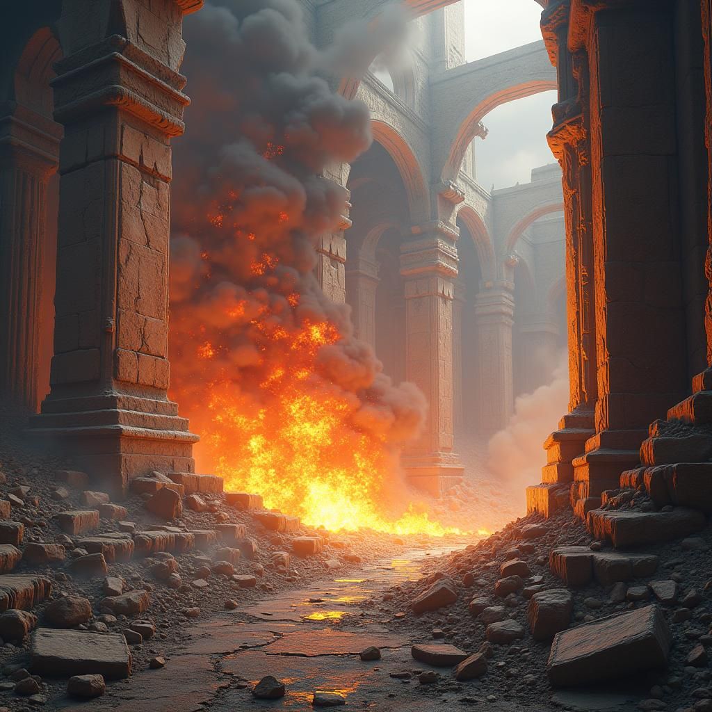 Explosion in Ancient Ruins: A Matte Painting