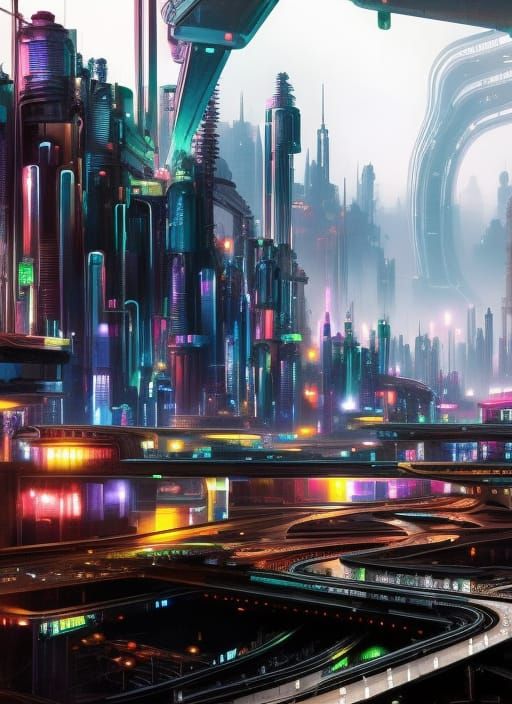 Cyberpunk Factory in Hyperrealistic Sci-Fi Style