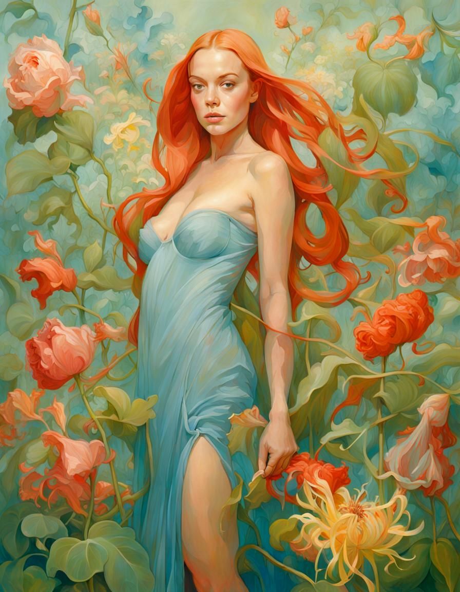 Surreal Garden Scene in James Jean Style