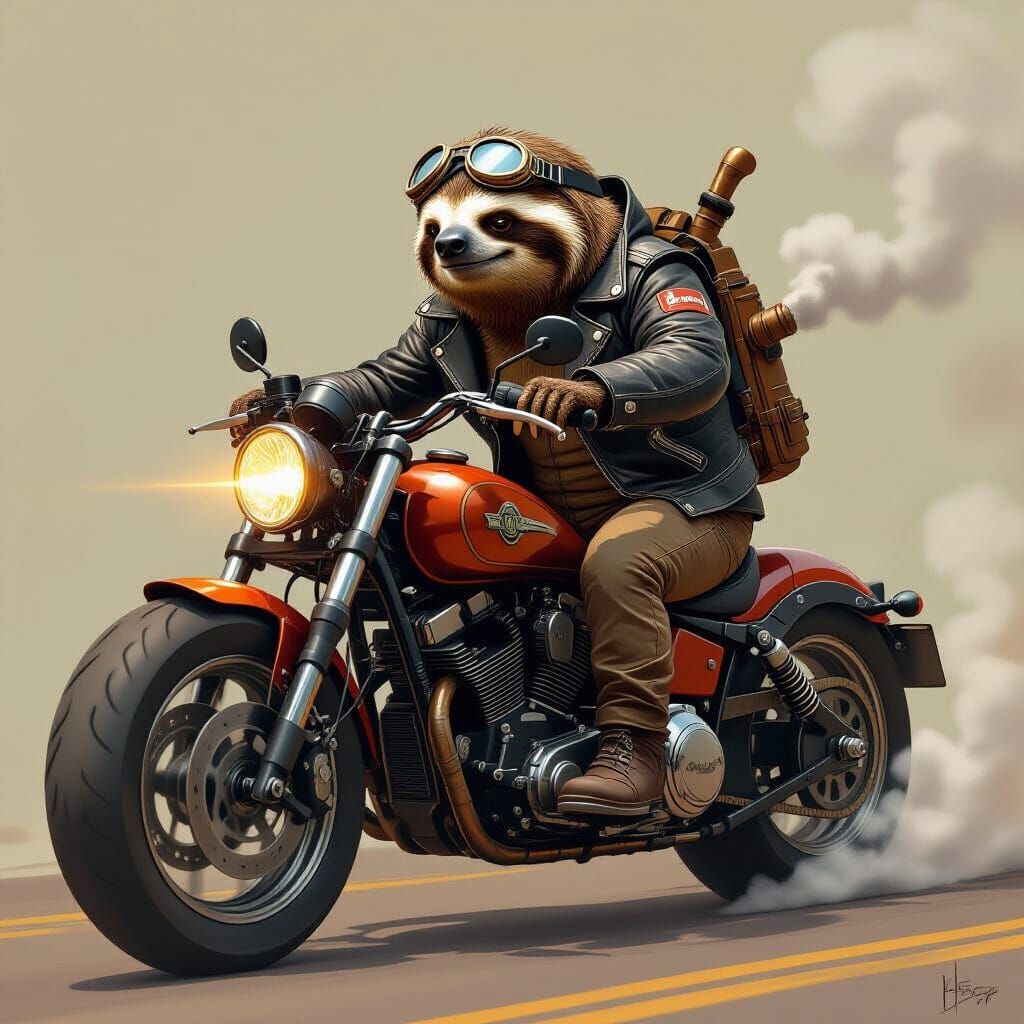 Steampunk Sloth Rider on Intricate Motorcycle