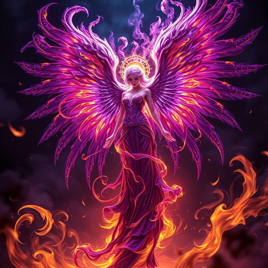 Dark Fantasy Fire Angel in Rose Gold and Purple