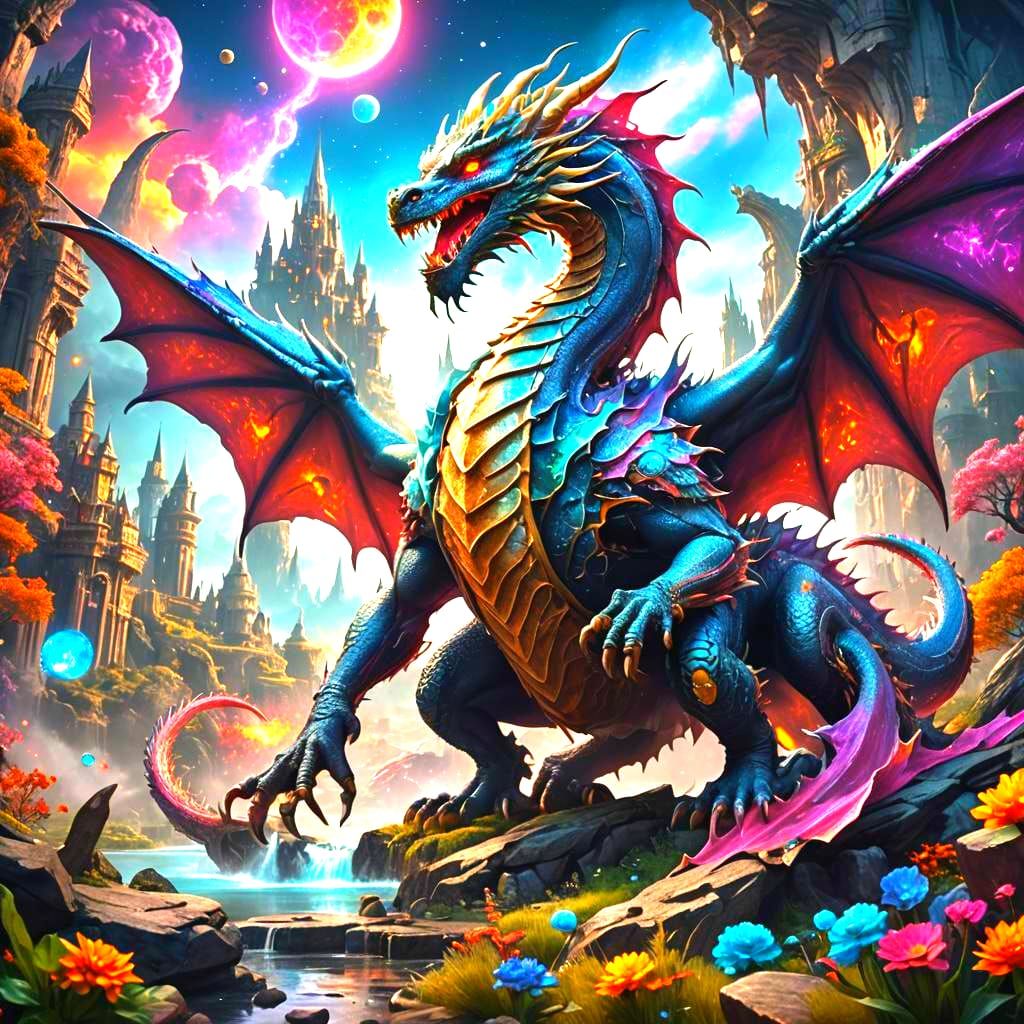 Cosmic Dragon in Detailed Matte Painting Style