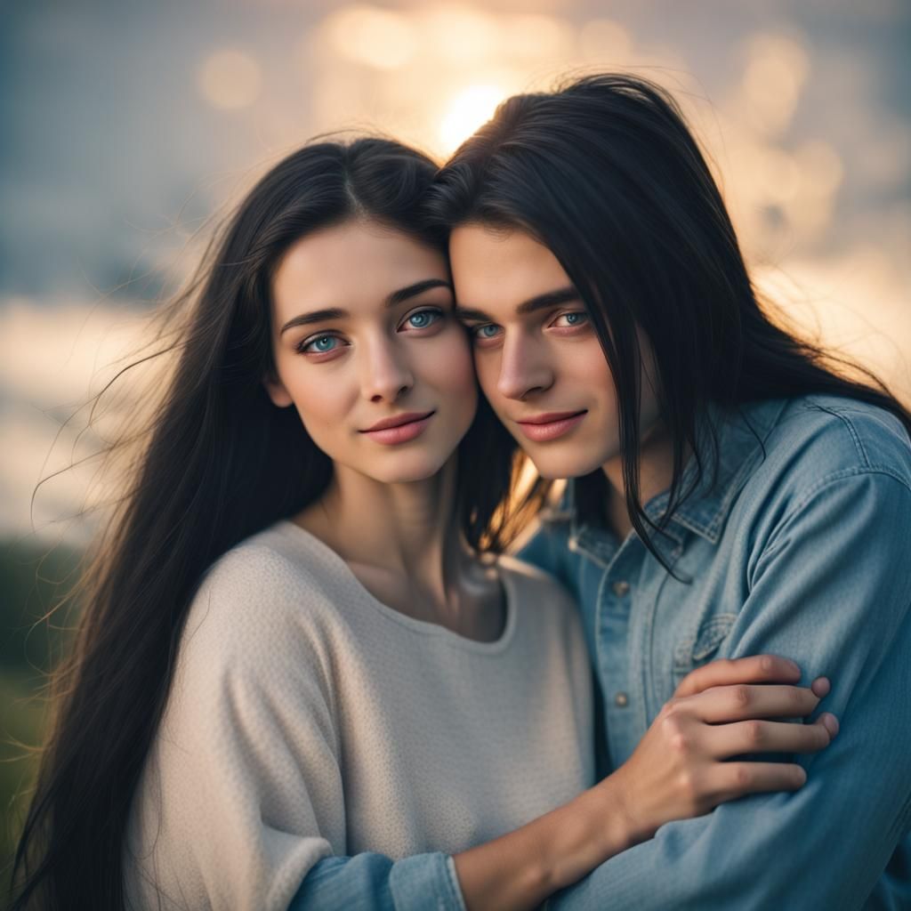Teenage Girl and Young Man Embrace in Divine Light