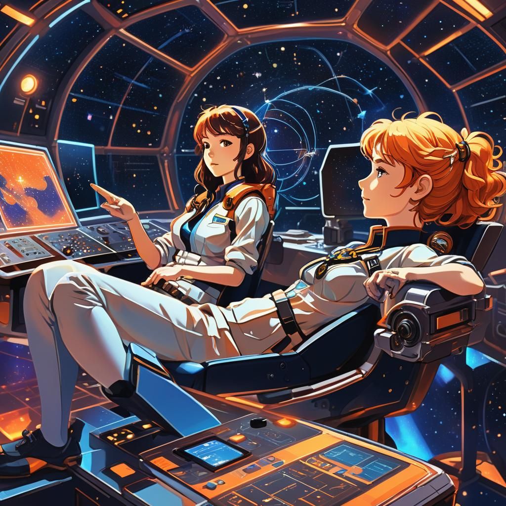 Sci-Fi Cat Inspects Crew in Realistic Anime Style