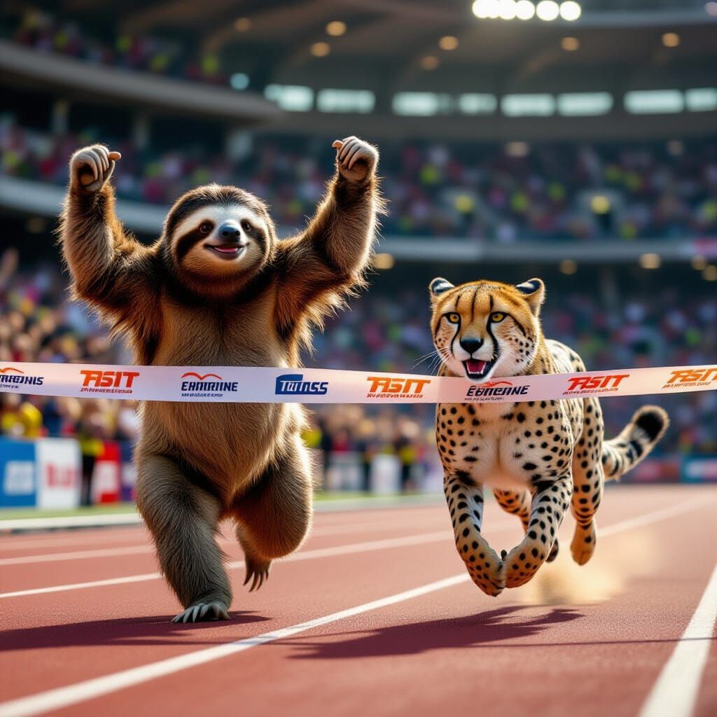Sloth Victorious Over Cheetah in Realistic Race Action Shot