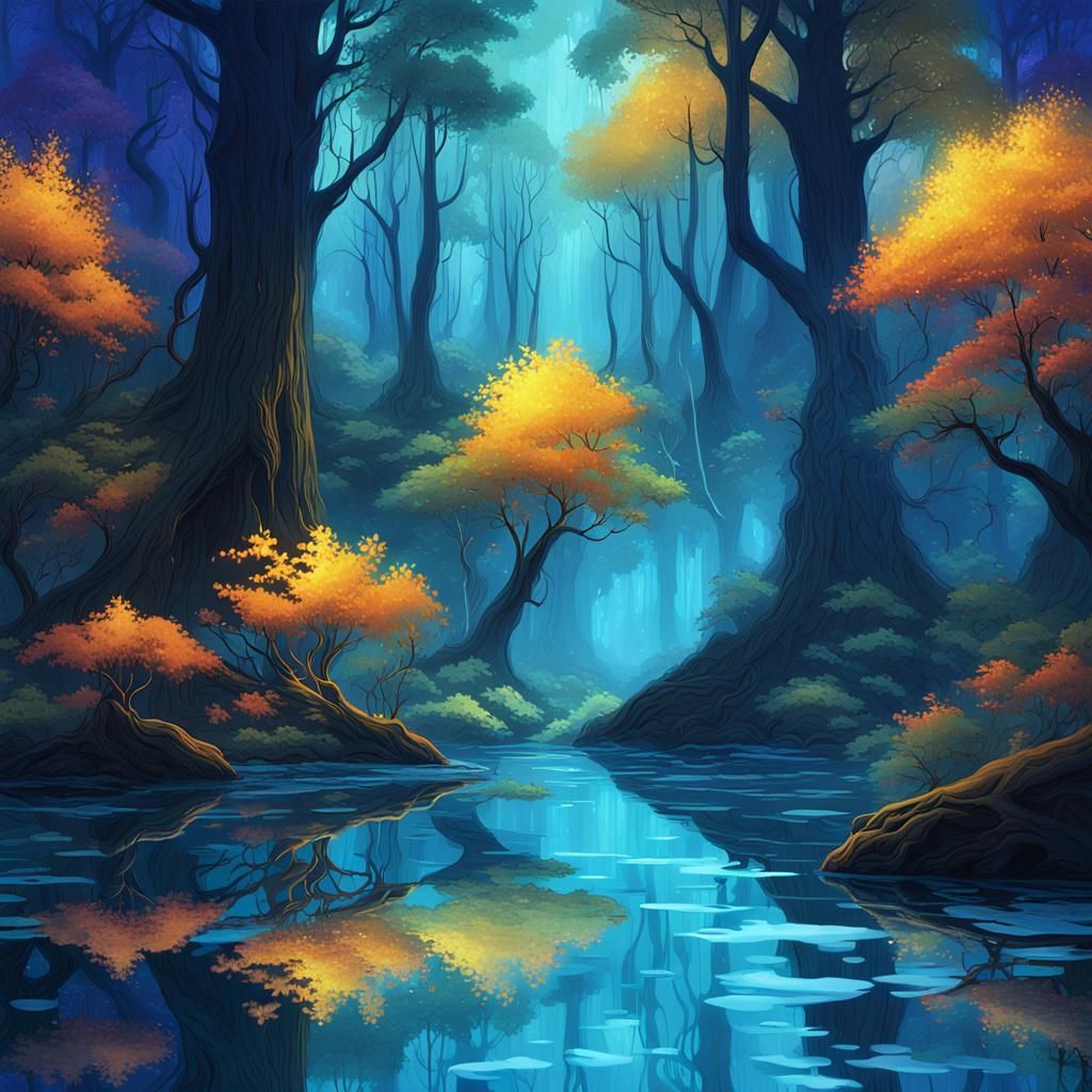 Mystical Forest Landscape in Digital Art Style