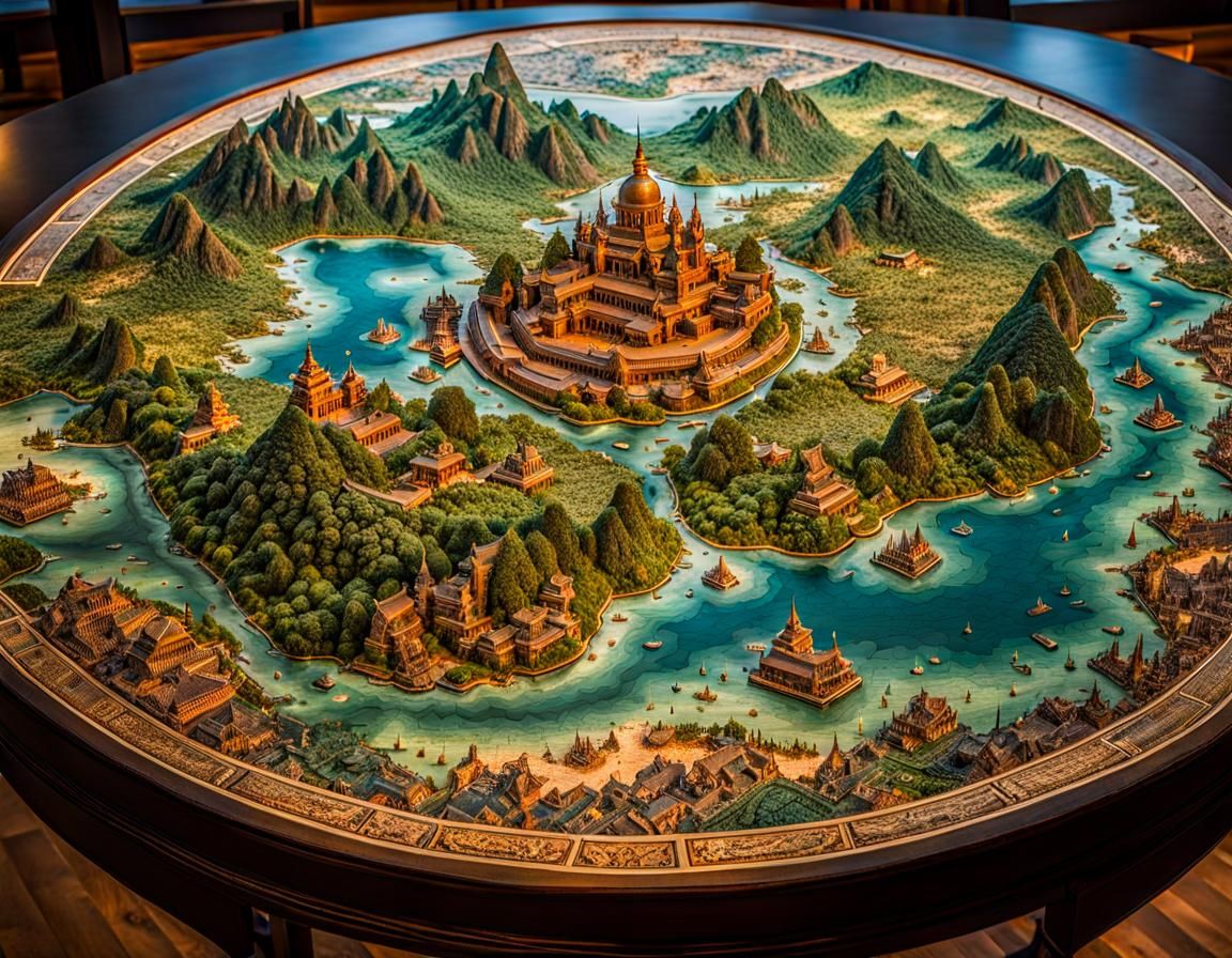 Fantasy Tropical Islands: Intricate Ancient Map Illustration...