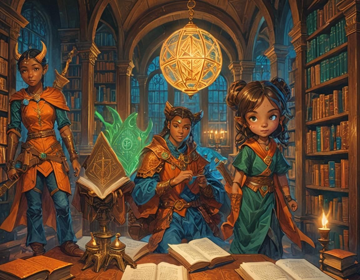Strixhaven Student Studying Magic Tomes, Hyperrealistic Art