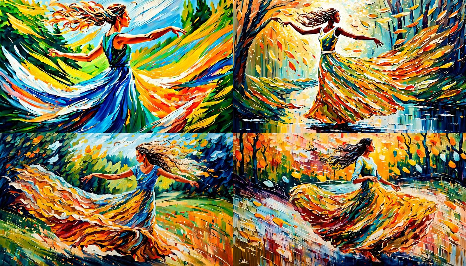 Woman Dancing in Flowing Dress: Acrylic on Canvas