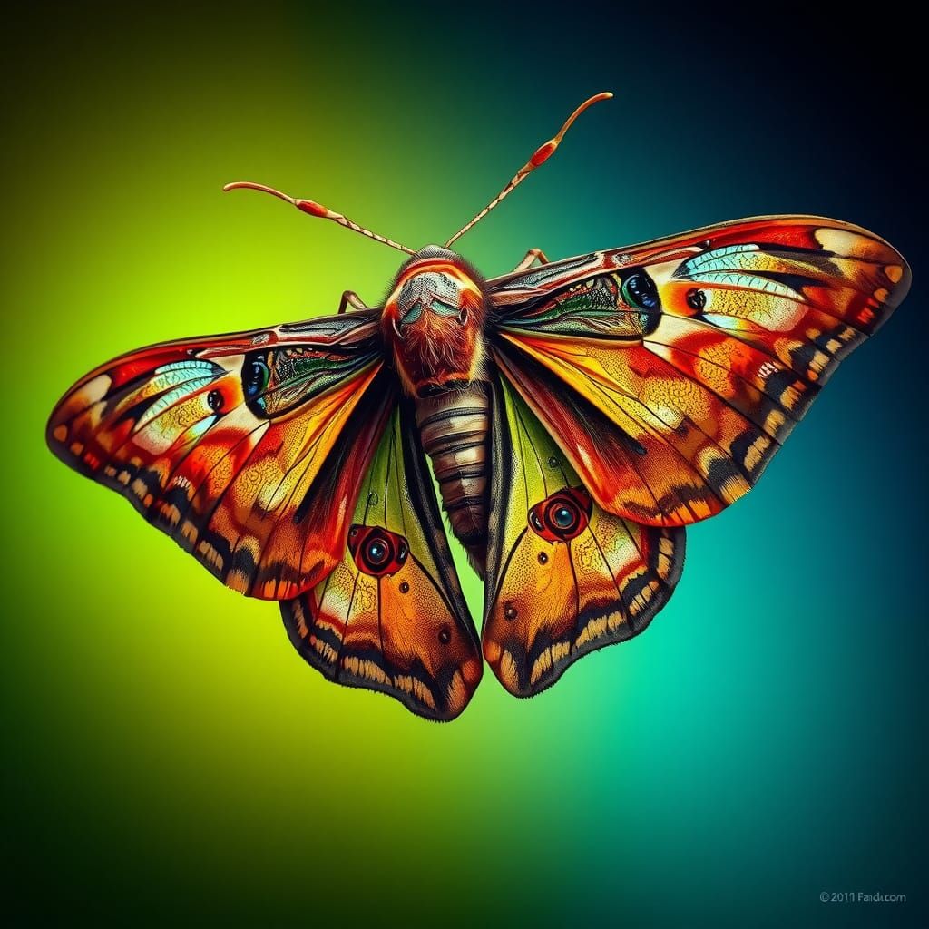 Hyperrealistic Attacus Atlas Moth in Emerald Green and Sapph...