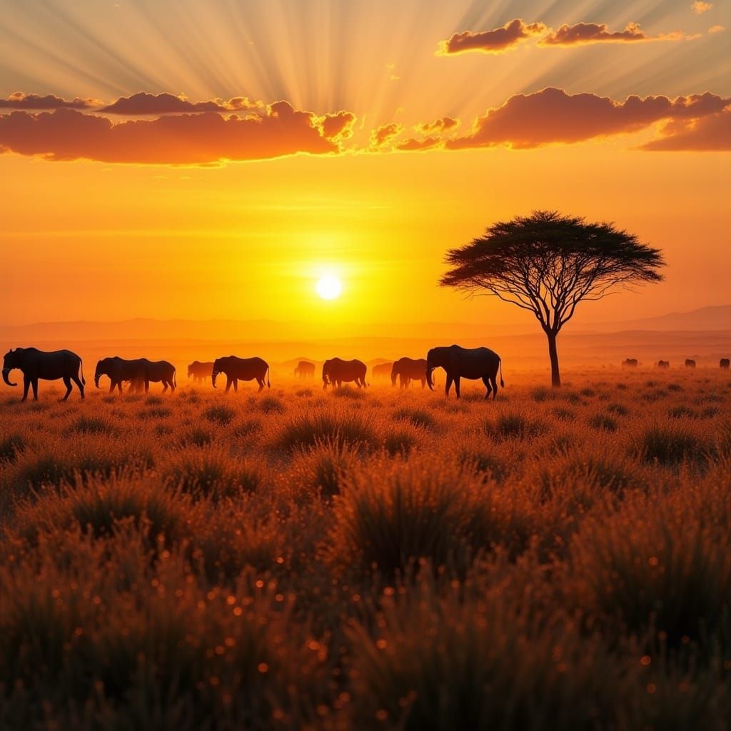 Surreal African Savanna Sunrise in Vibrant Color