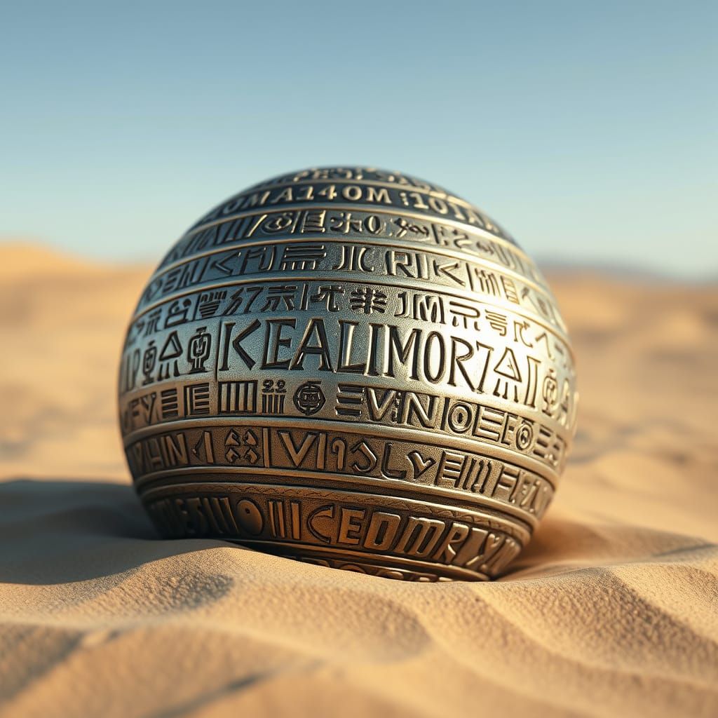 Ancient Symbols on a Desert Bi-Metal Sphere