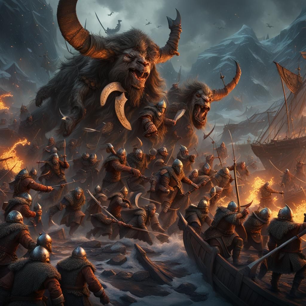 Viking Attack in Detailed Matte Painting Style