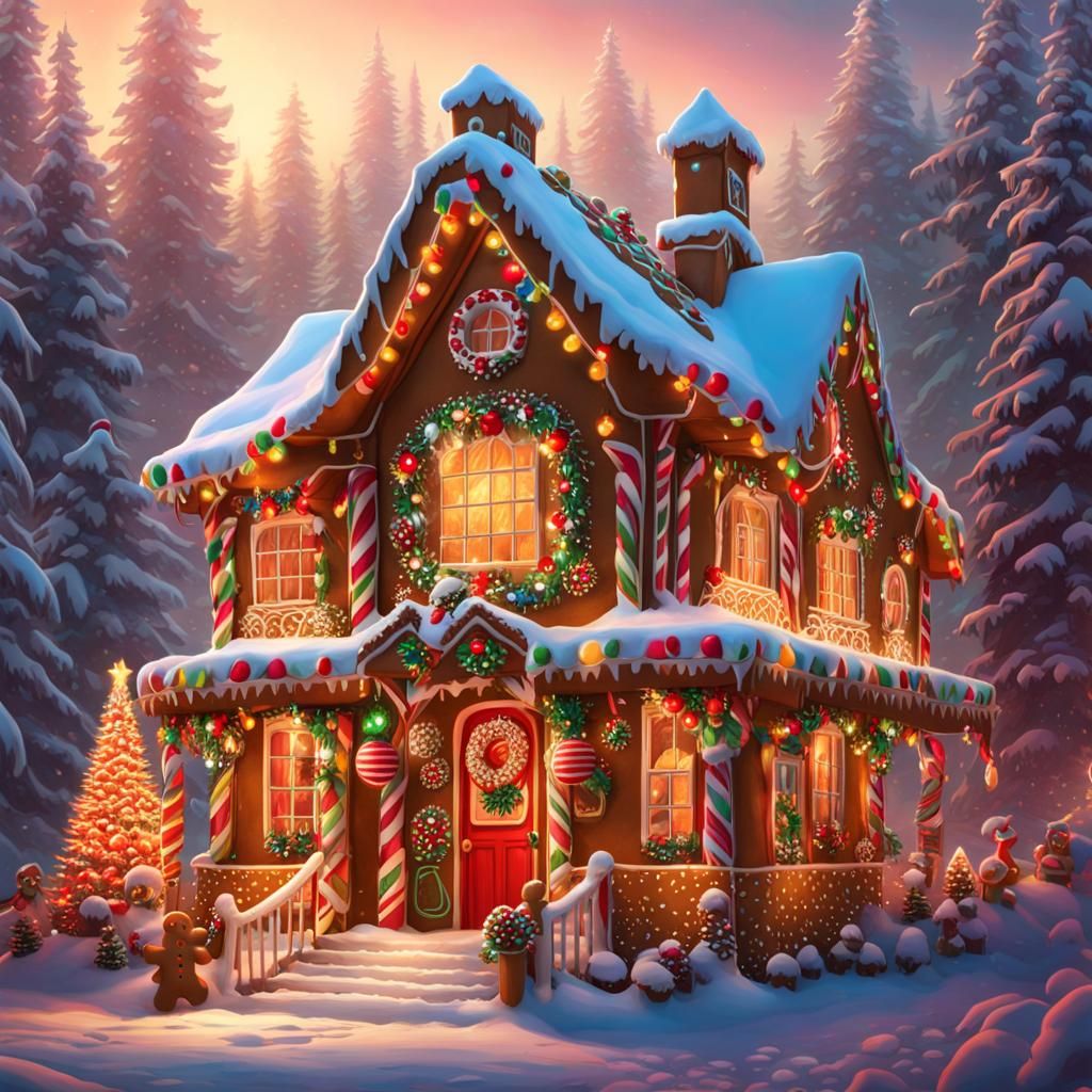 Colorful Maximalist Gingerbread House with Christmas Decorat...